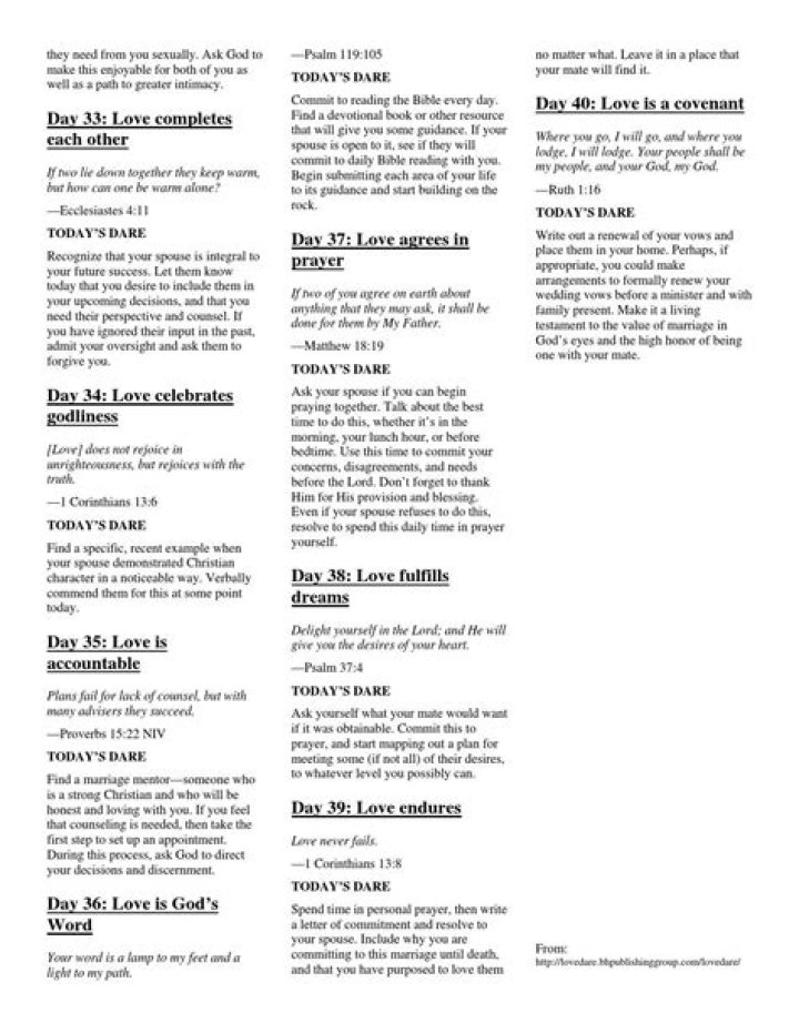 Printable Love Dare List 1-40 PDF for Couples