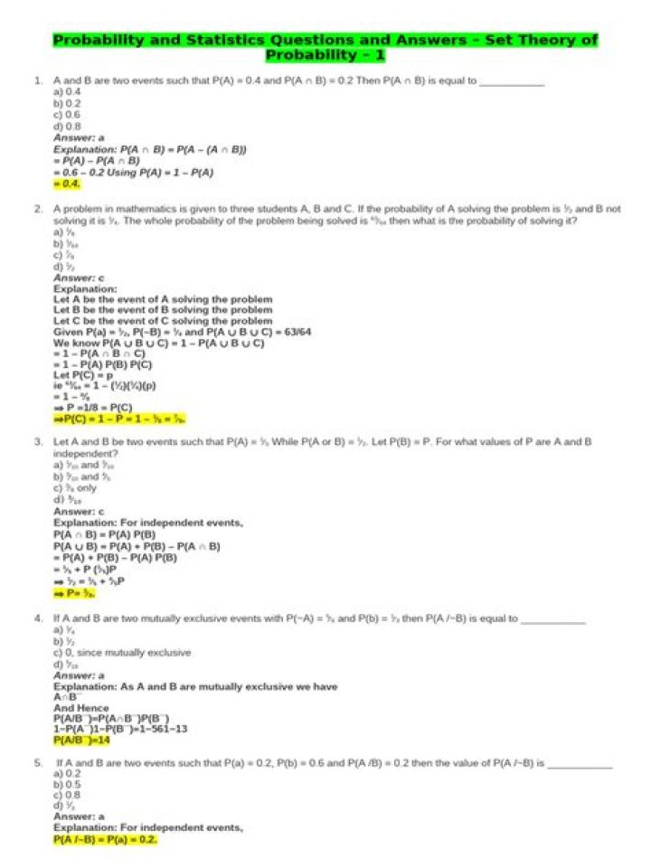 Probability and Statistics 1 Questions & Answers PDF Guide