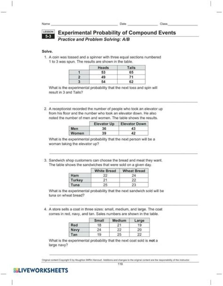 Free Probability of Compound Events Worksheet with Answers PDF – Instant Download