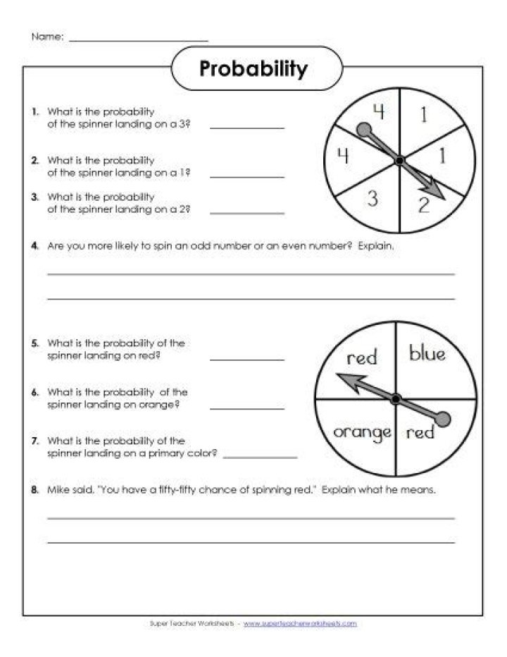Master Probability with Our Spinner Worksheet Answers PDF
