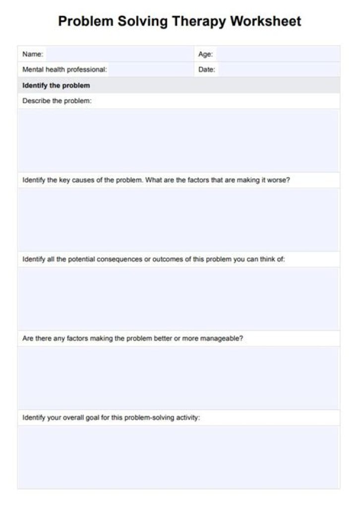 Problem Solving Therapy Worksheets PDF for Effective Mental Health Support