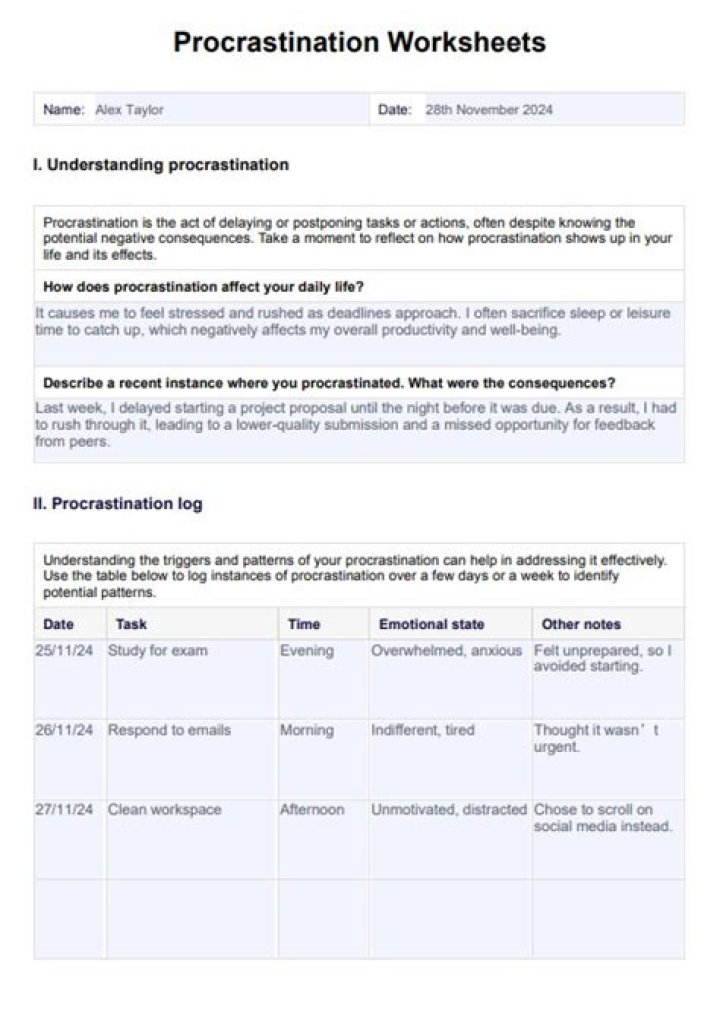 Free Procrastination Worksheet PDF – Break Free from Delay
