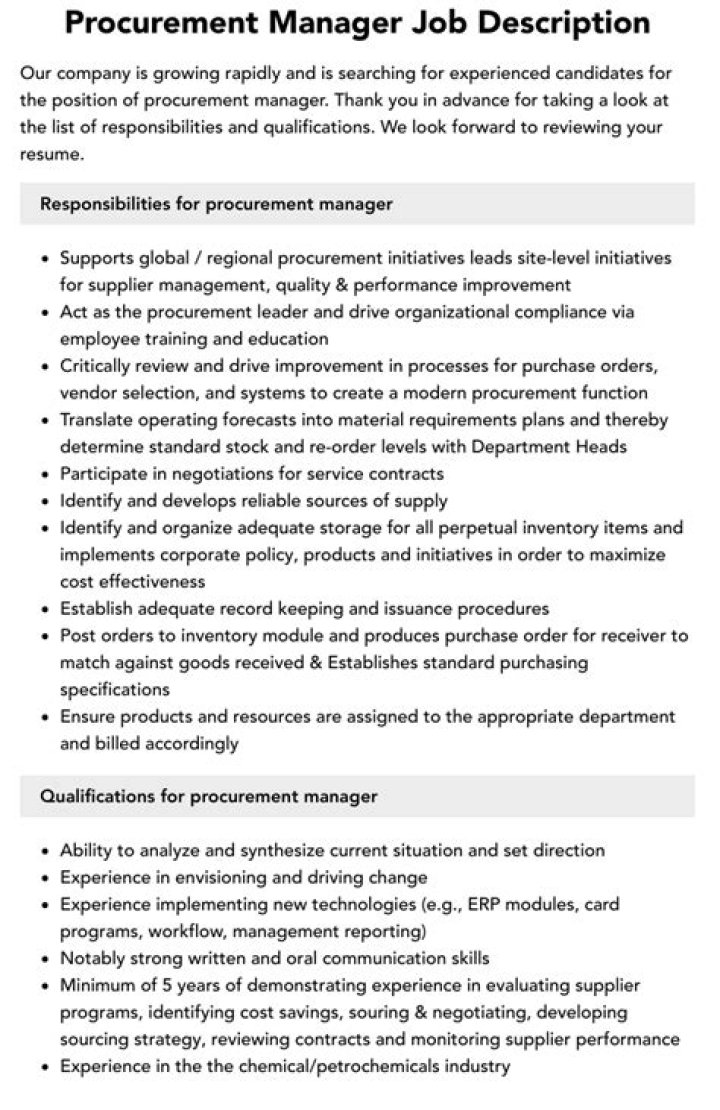 Procurement Manager Job Description PDF – Full Template