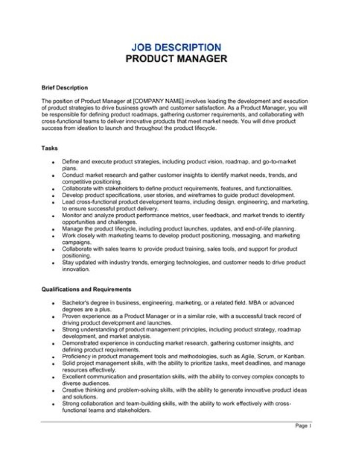 Product Manager Job Description PDF – Full Template & Guide