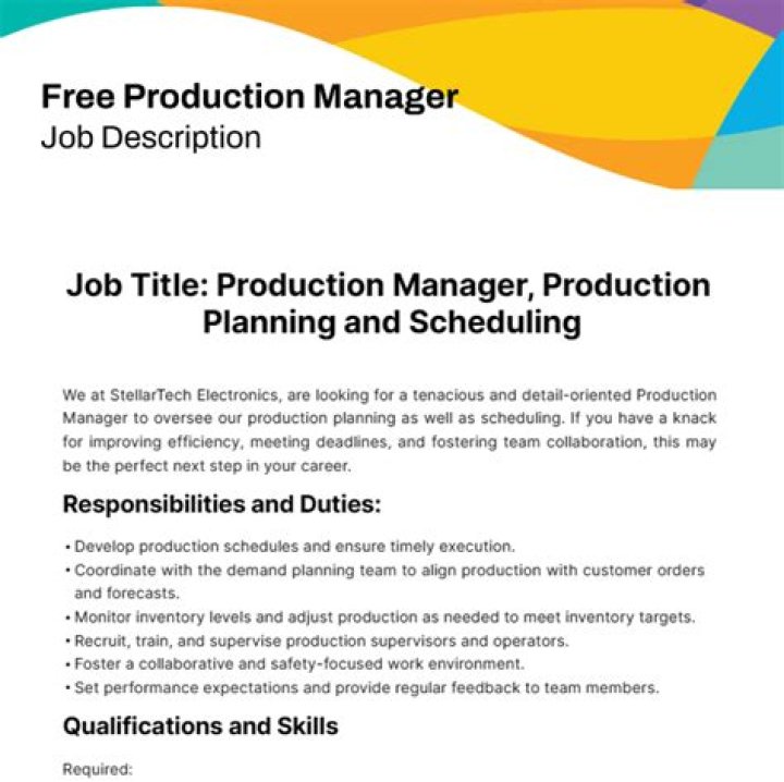 Production Planning Manager Job Description PDF – Full Guide