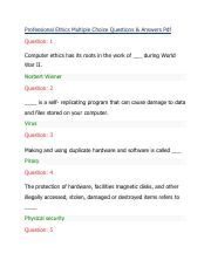 Professional Ethics Multiple Choice Questions & Answers PDF