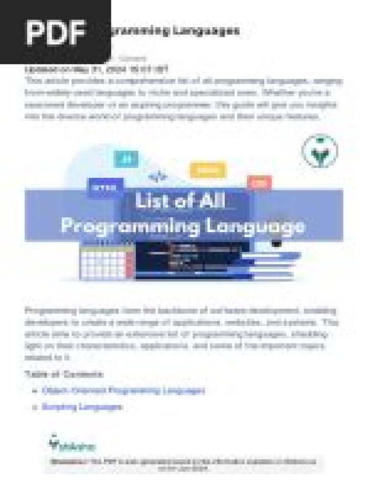 Comprehensive Programming Languages List PDF – Download Now