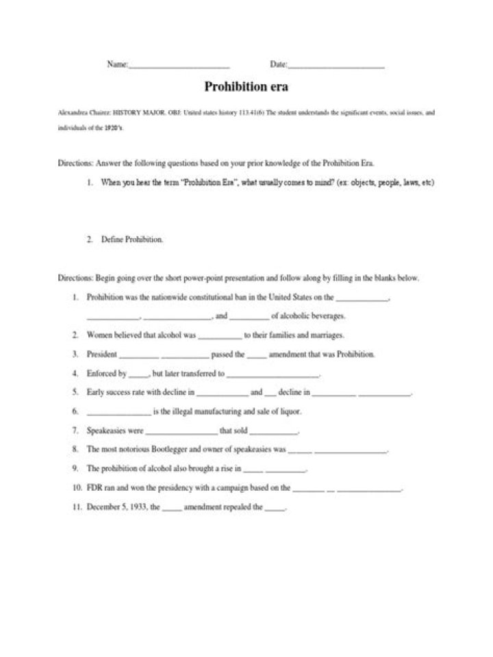 Prohibition Worksheet PDF for Compliance Training