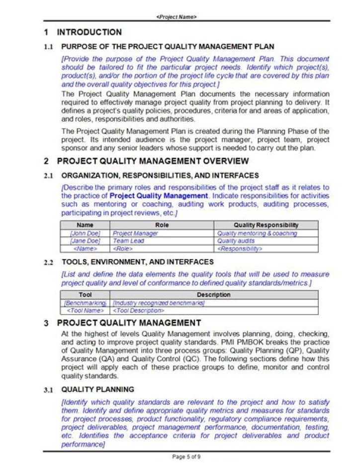 Project Quality Management Plan Example PDF for Better Project Outcomes