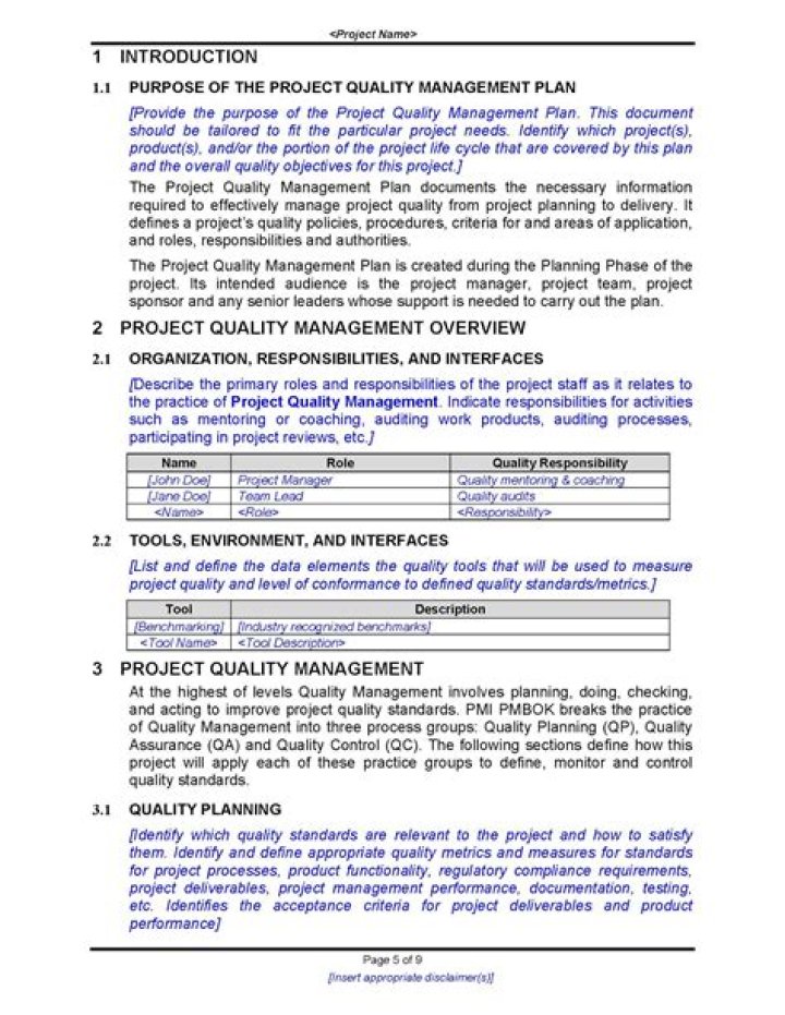 Project Quality Management Plan Sample PDF for Easy Implementation
