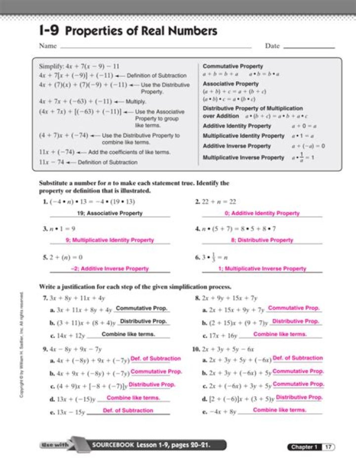 Properties of Real Numbers Worksheet PDF – Free Printable Practice