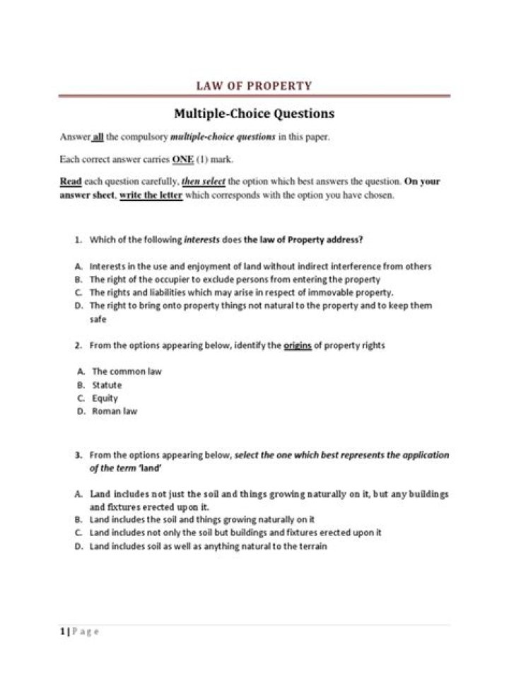 Master Property Law with Multiple Choice Questions PDF