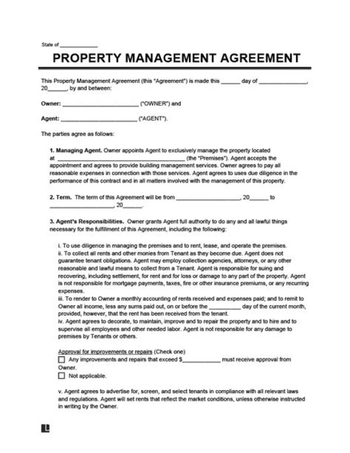Property Management Agreement Between Landlord and Agent – Download PDF