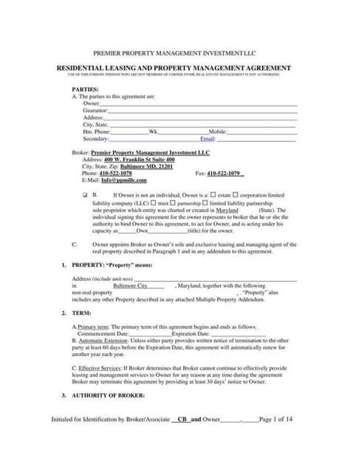 Download Free Property Management Contract Template PDF