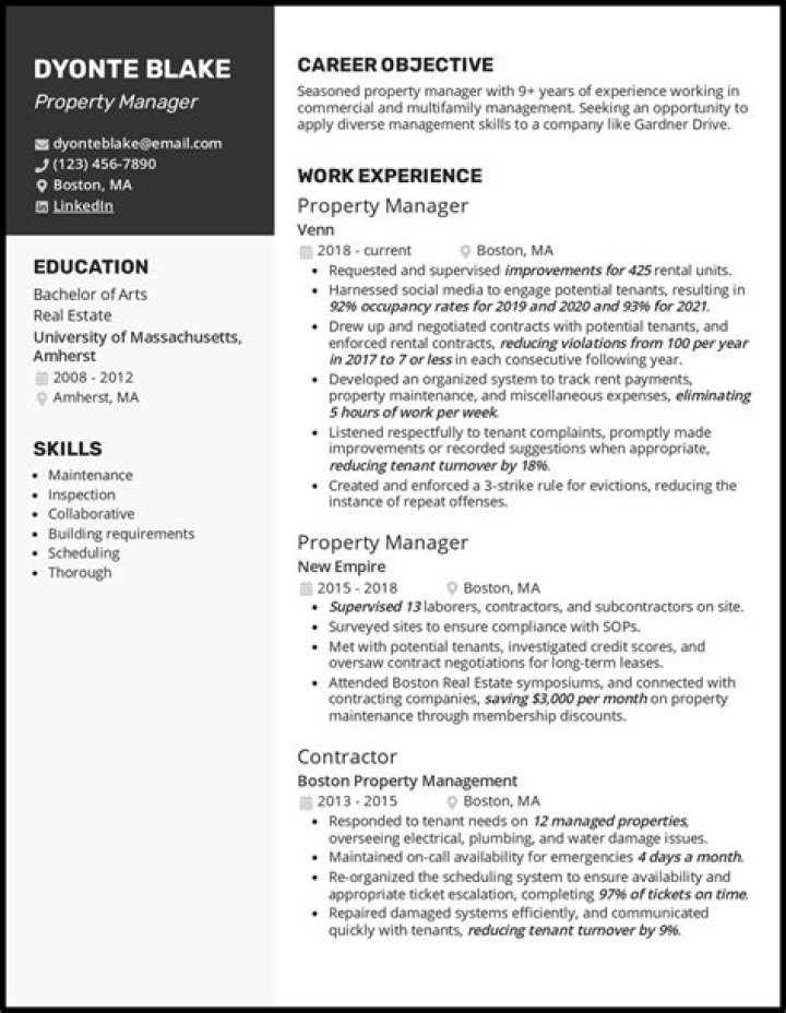 Professional Property Manager Resume PDF for Your Job Search