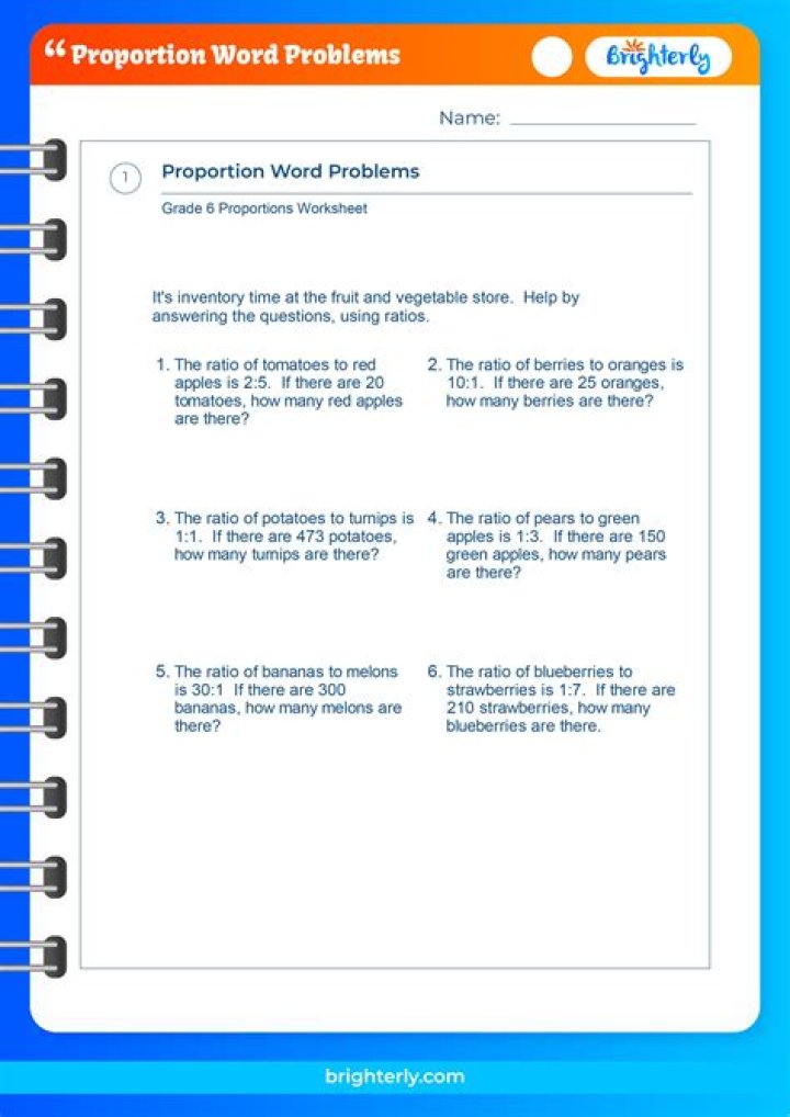 Proportion Word Problems Worksheet 7th Grade with Answers PDF