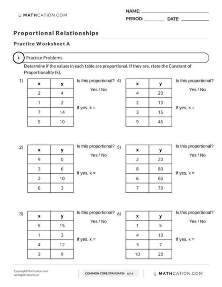 Proportional Relationships 7th Grade Worksheet PDF for Practice