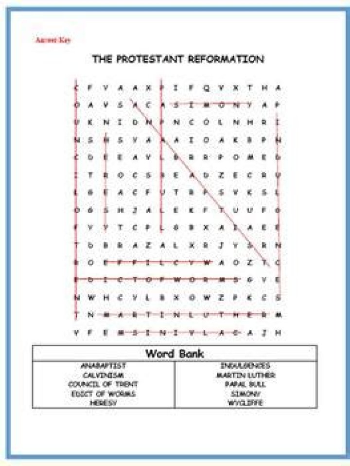 Protestant Reformation Worksheet PDF Answer Key with Study Guide