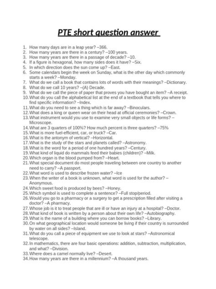 PTE Short Question Answer PDF: Quick Exam Guide