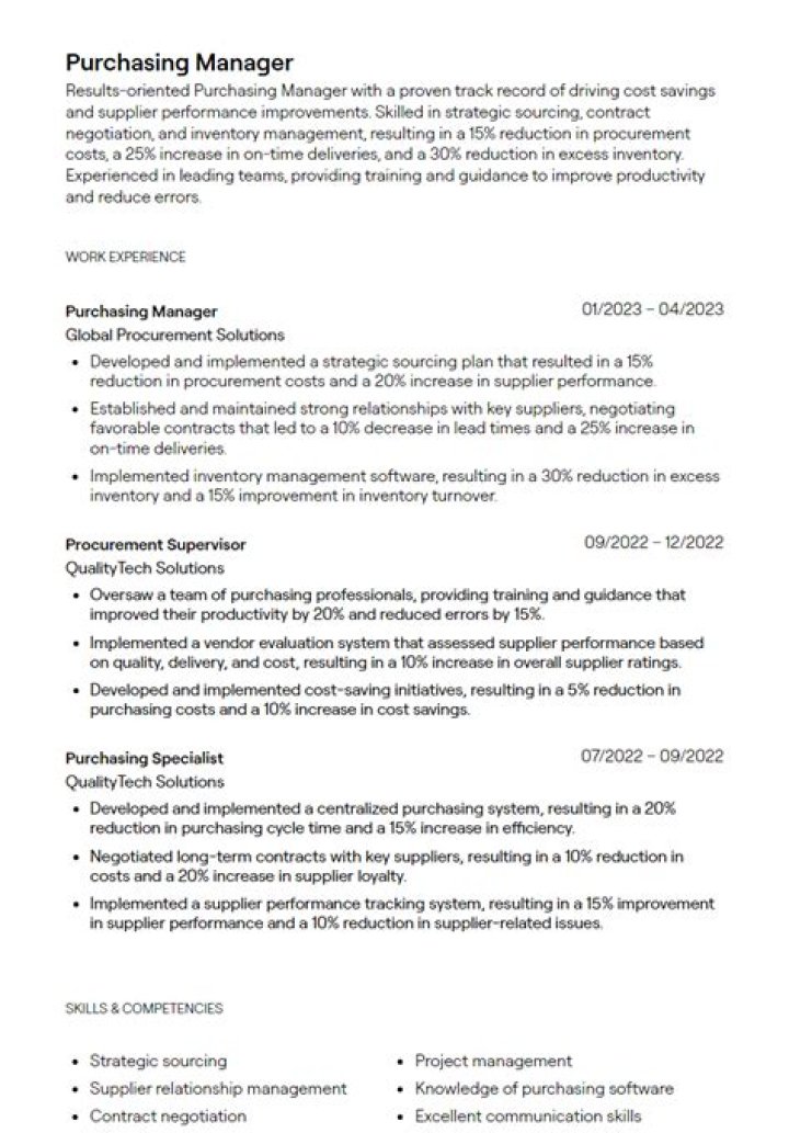 Purchase Manager Resume PDF: Tailored for Procurement Leaders
