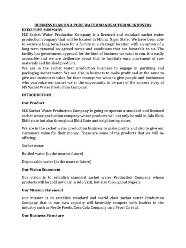 Pure Water Business Plan PDF – Ready-to-Launch Water Startup Guide