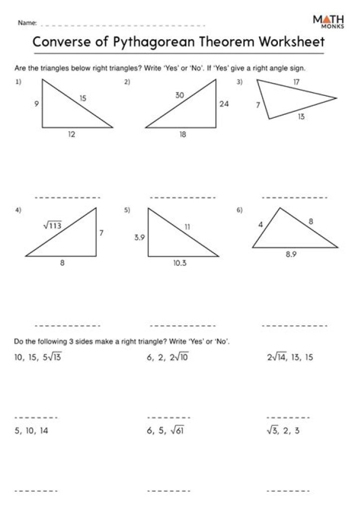 Pythagorean Theorem Converse Worksheet PDF – Easy Practice Problems