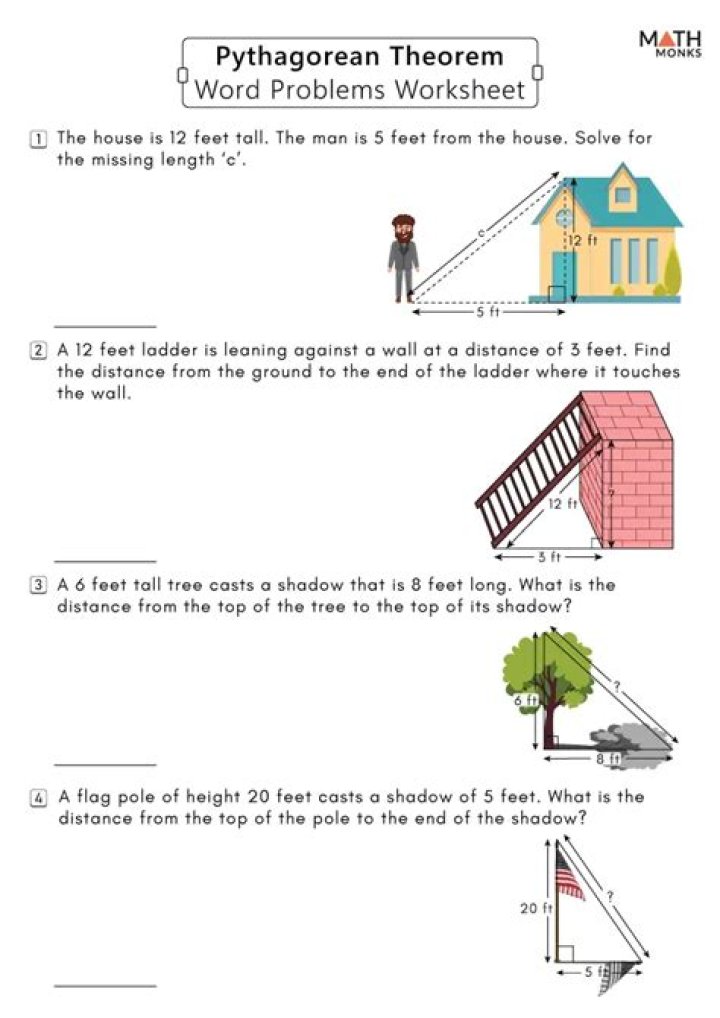 Pythagorean Theorem Word Problems Worksheet PDF with Answers