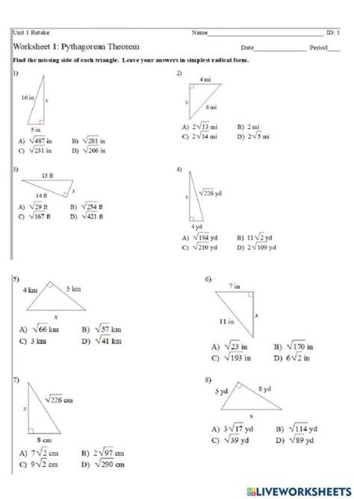 Pythagorean Theorem Worksheet PDF – Kuta Math Practice Worksheets