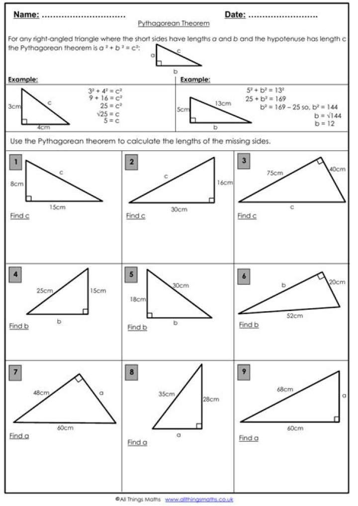 Pythagorean Theorem Worksheets Grade 9 PDF – Practice & Answers