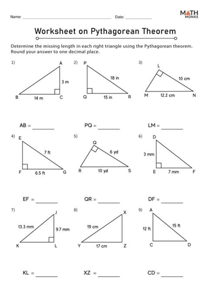 Pythagorean Theorem Worksheets PDF – Instant Download