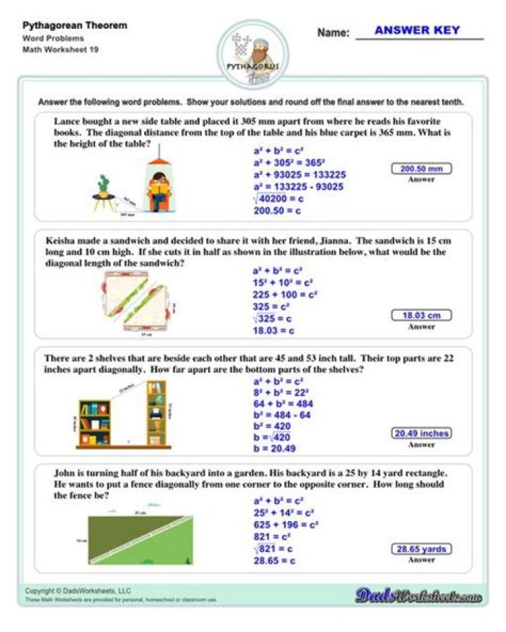 Pythagorean Word Problems Worksheet PDF Answers – Instant Download