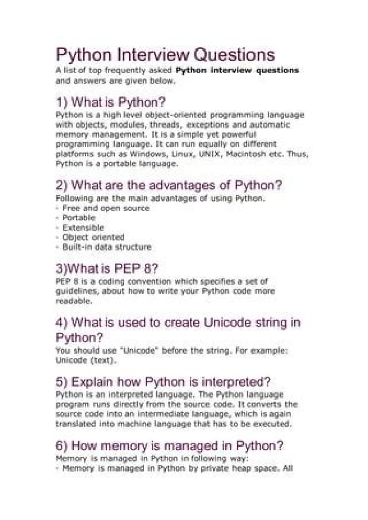 Python Interview Questions for Experienced PDF Developers