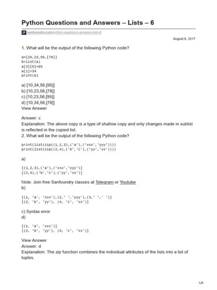 Python Test Questions and Answers PDF for Exam Prep