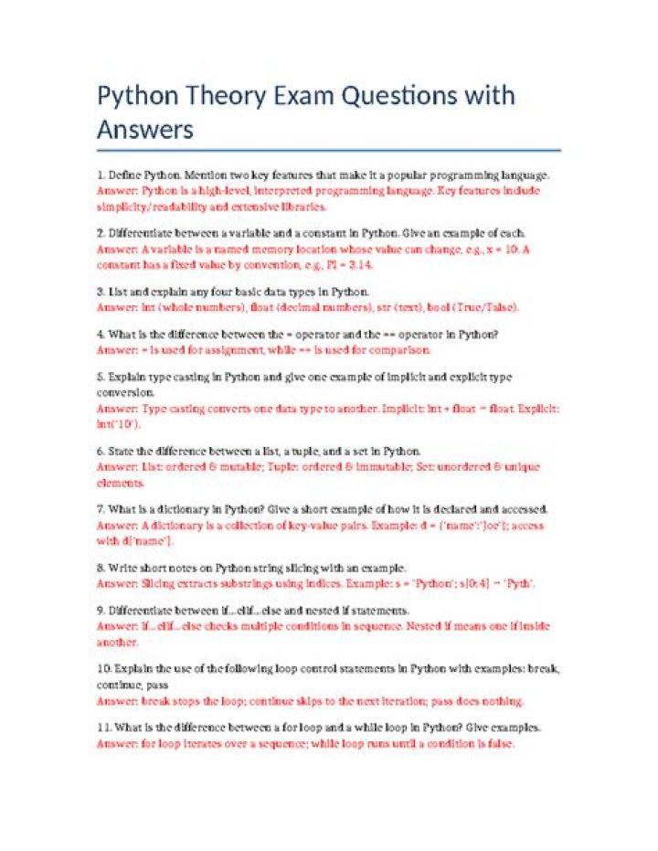 Python Theory Questions and Answers PDF: Expert Study Guide