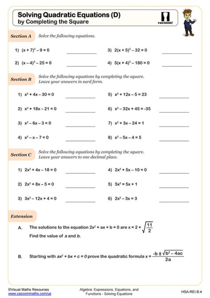 IGCSE Quadratic Equations Questions PDF – Practice & Solutions
