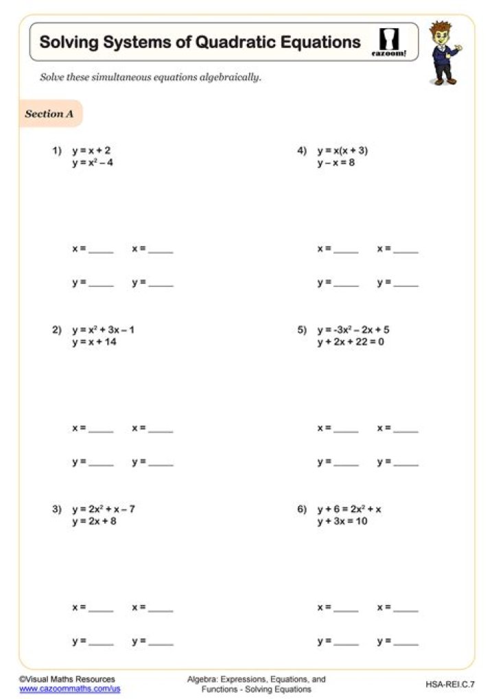 Graph Quadratic Linear Systems: Interactive Worksheet PDF