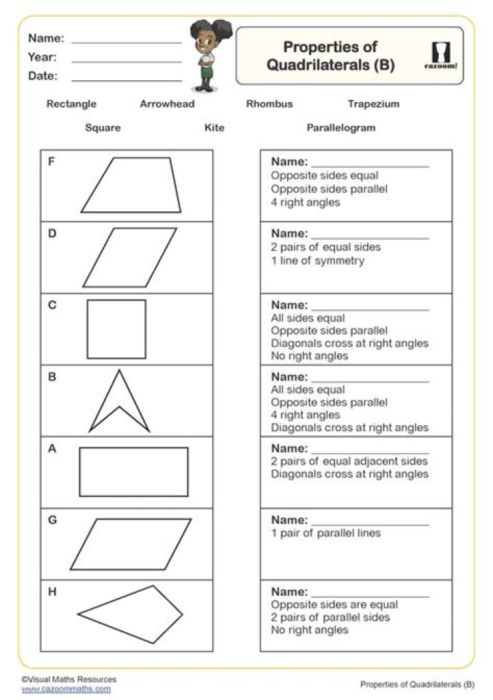 Quadrilateral Properties Worksheet PDF – Practice Geometry Problems