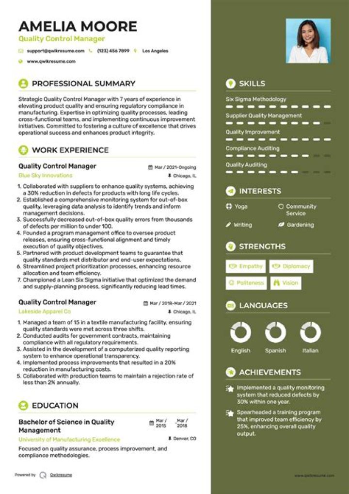Quality Control Manager Resume PDF for Hiring Success
