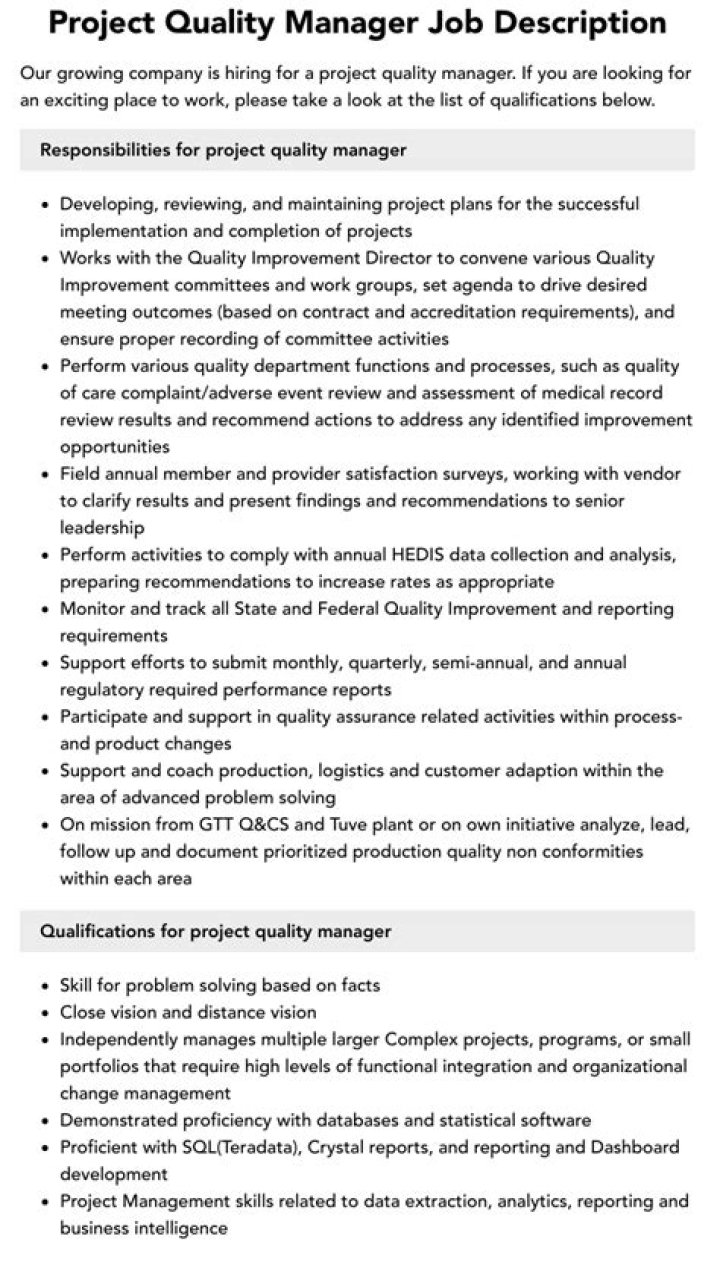 Quality Manager Job Description PDF – Expert Guide & Template