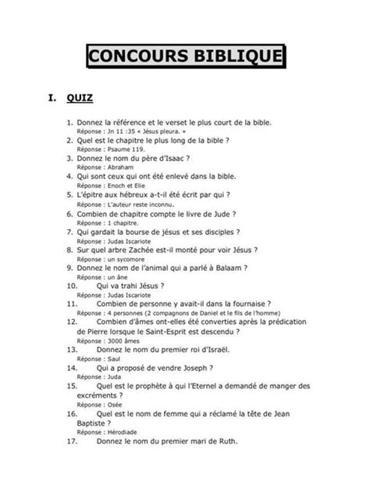 Question biblique avec réponse PDF – Réponse Officielle et Complète