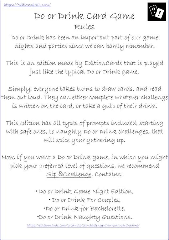Free Do or Drink Cards PDF – Print & Play Now