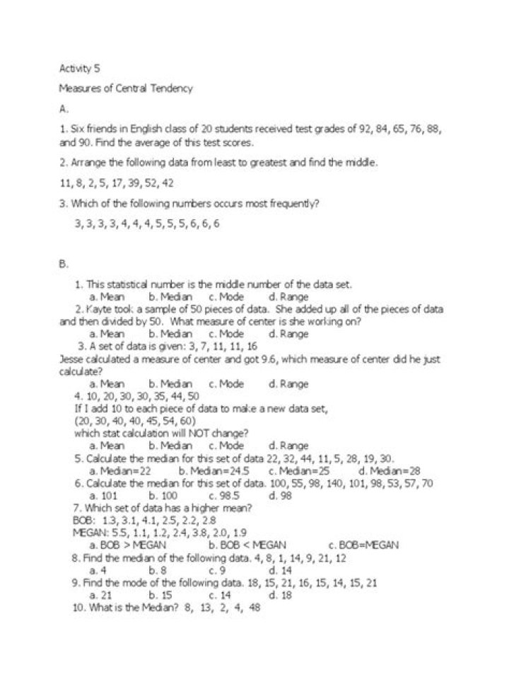 Measures of Central Tendency & Dispersion PDF: Key Questions & Answers