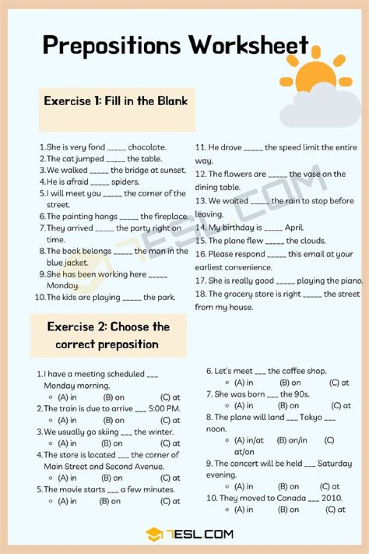 Free Prepositions Exercises PDF: Practice Questions for Grammar Mastery