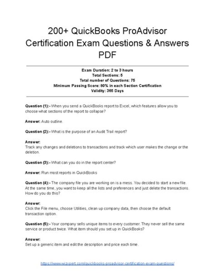 QuickBooks Exam Questions and Answers PDF: Complete Study Guide