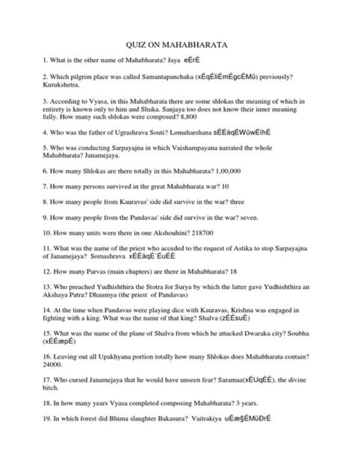 Quiz Questions on Mahabharata with Answers PDF – Download Now