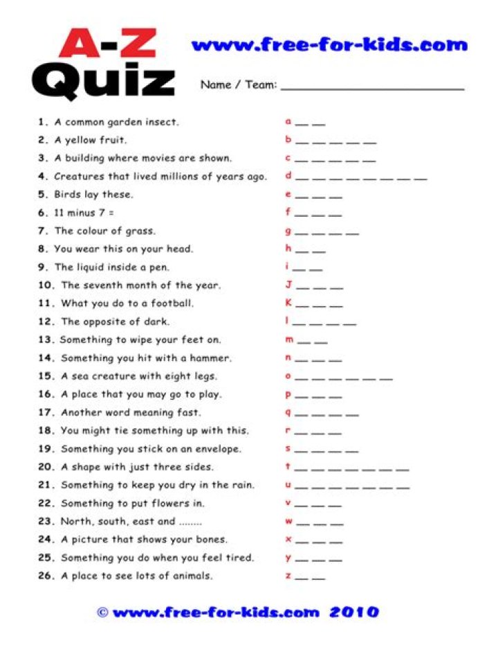 Fun Quizzes for 10-12 Year Olds with Answers PDF Download