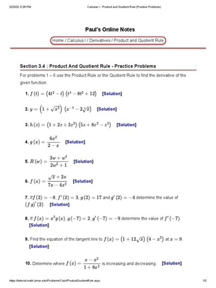 Quotient Rule Questions and Answers PDF: Step-by-Step Solutions