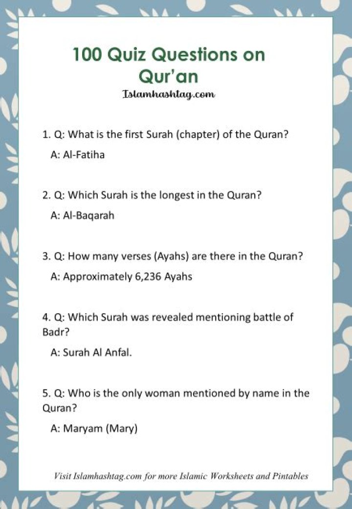 Quran Quiz Questions & Answers in Urdu PDF: Best Study Material