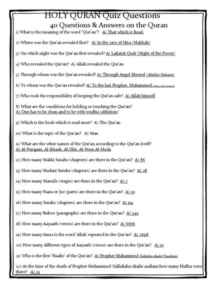 Free Quran Quiz Questions & Answers PDF – Perfect for Memorization and Testing