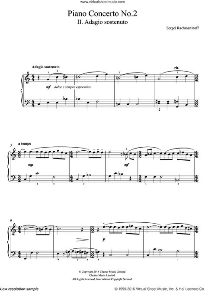 Rachmaninoff Piano Concerto No. 2 Adagio Sheet Music PDF Download